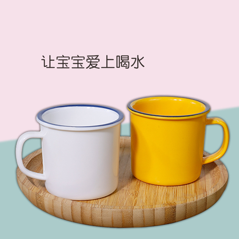 모방 에나멜 멜라민 식기 어린이 워터 컵 핸들 레스토랑 호텔 유치원 스페셜 컵 창조적 인 가을 티컵