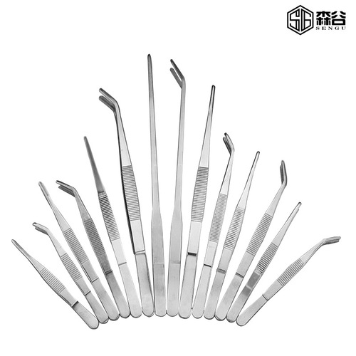 High-quality thickened stainless steel tweezers, extended tweezers for dressing, aquatic plant tweezers, round-head tweezers with teeth for gardening and aquarium landscaping