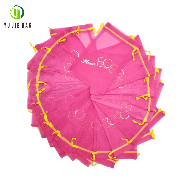 现货供应素色欧根纱袋束口抽绳首饰化妆品包装珍珠纱礼品袋批发