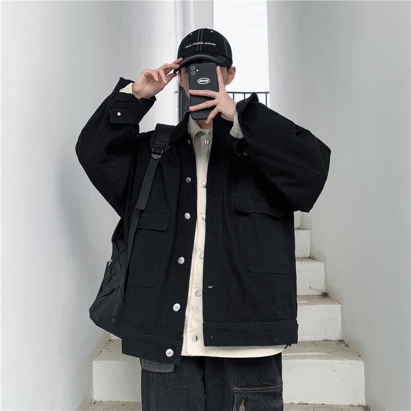La primavera y el otoño ins retro chaqueta de mezclilla de los hombres de estilo coreano casual marca de moda estudiante versátil suelta BF chaqueta de ropa de trabajo