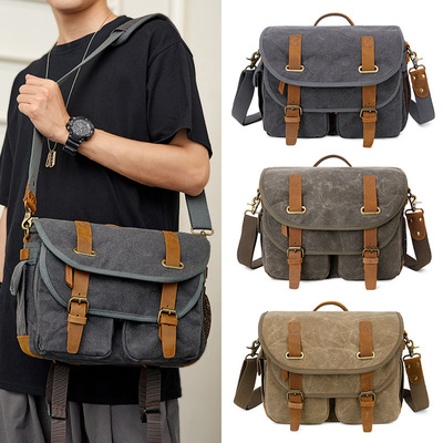 new pattern canvas Cattle leather handbag One shoulder Messenger Camera bag leisure time Internal bile Monosyllabic reaction camera bag