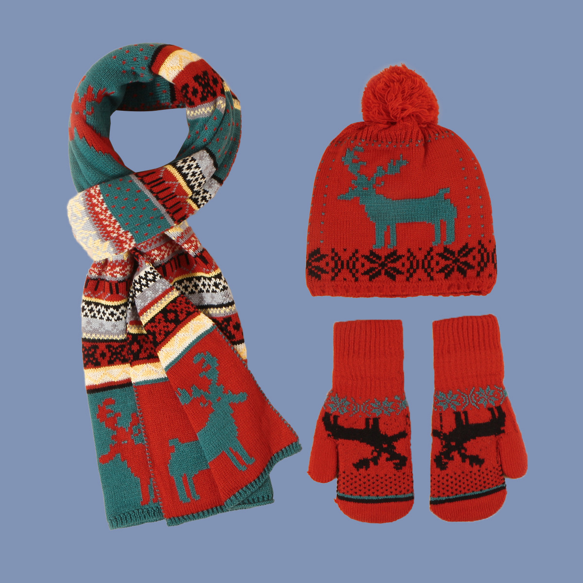 Christmas Fawn Hat Scarf Gloves Three-piece display picture 6