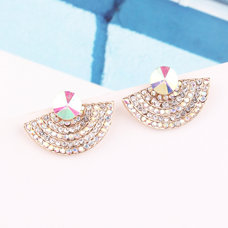 1 Pair Fashion Sector Alloy Inlay Rhinestones Women's Ear Studs display picture 6