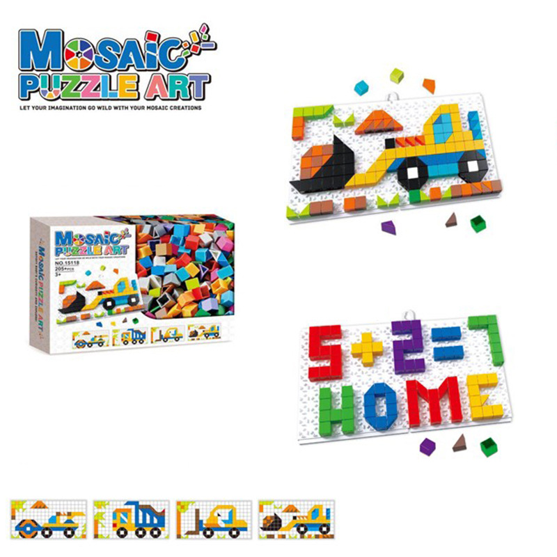Children's Educational Intelligence toys puzzle building blocks digital building puzzle 205 pieces building blocks engineering vehicle puzzle