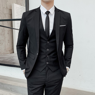 In stock men's Korean-style slim-fit solid color suit 2020 Korean-style suit jacket best man dress one-piece coat Black