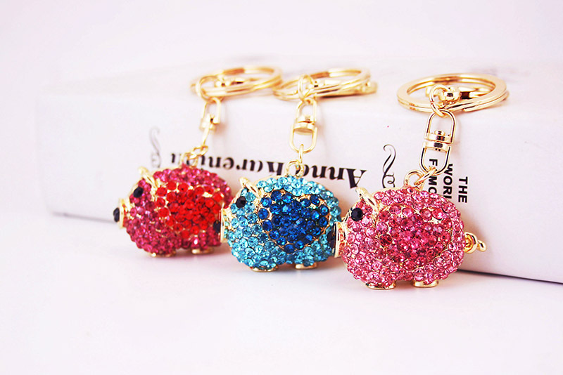 38g Weight Alloy, Metal Material Doll Pattern Unisex Gender Pink, Red, Blue Color Alloy Rhinestone Piggy Keychain 1