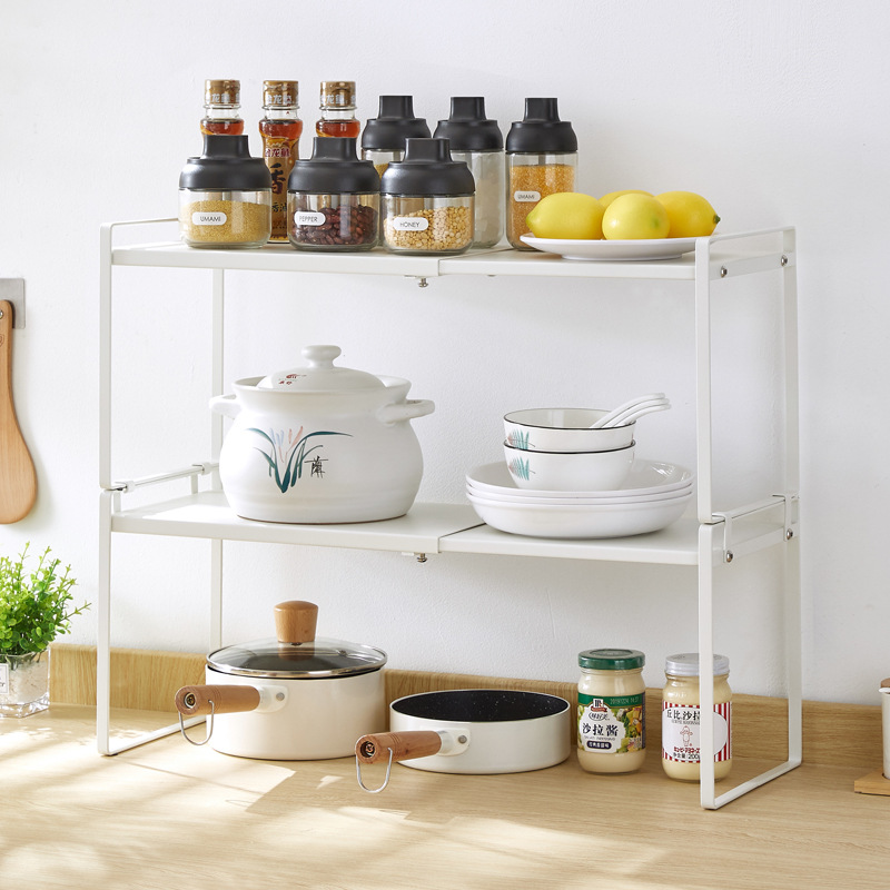 厨房收纳伸缩置物架创意橱柜隔板分层架砂锅调味品铁板整理架批发
