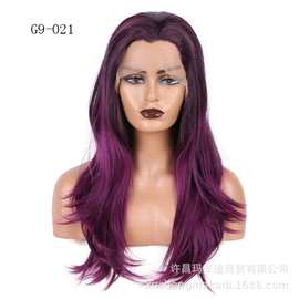 13*2Lace wig欧美女士化纤蕾丝假发头套 紫色长卷发头套 外贸批发