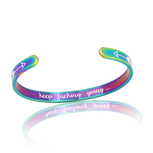 Cross-border fashion keep fucking going stainless steel C-shaped opening bracelet titanium steel engraved bracelet