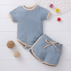 2023 New Arrival Unisex Kids' Short-Sleeve T-shirt & Shorts Set – Summer Style, Baby Ribbed Cotton Two-Piece Outfit