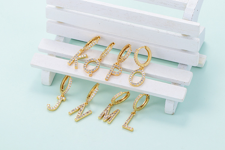 4g Weight Zircon Inlay Material Earrings Classification Anniversary, Business, Wedding, Travel, Birthday Occasion Copper Material Letter Pattern Women'S Gender Inlaid Zircon Design Gold, Silver Color Fashion Letter Single Large Size Earrings 3