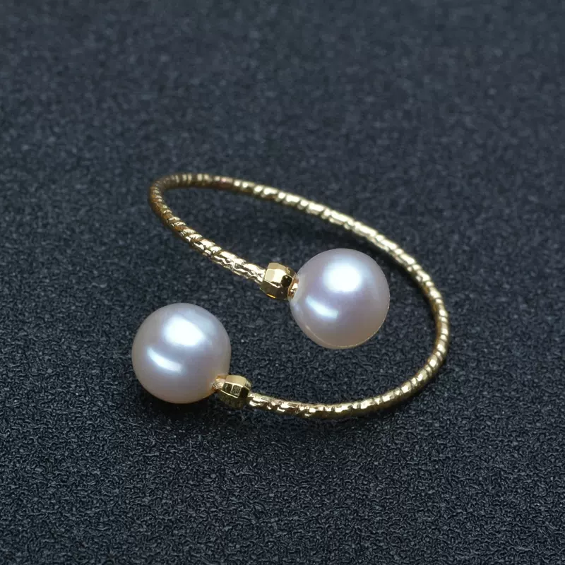 蒂莲 淡水珍珠戒指 14k注金饰品弹簧戒指5.5-6.5圆珠强光几乎微瑕