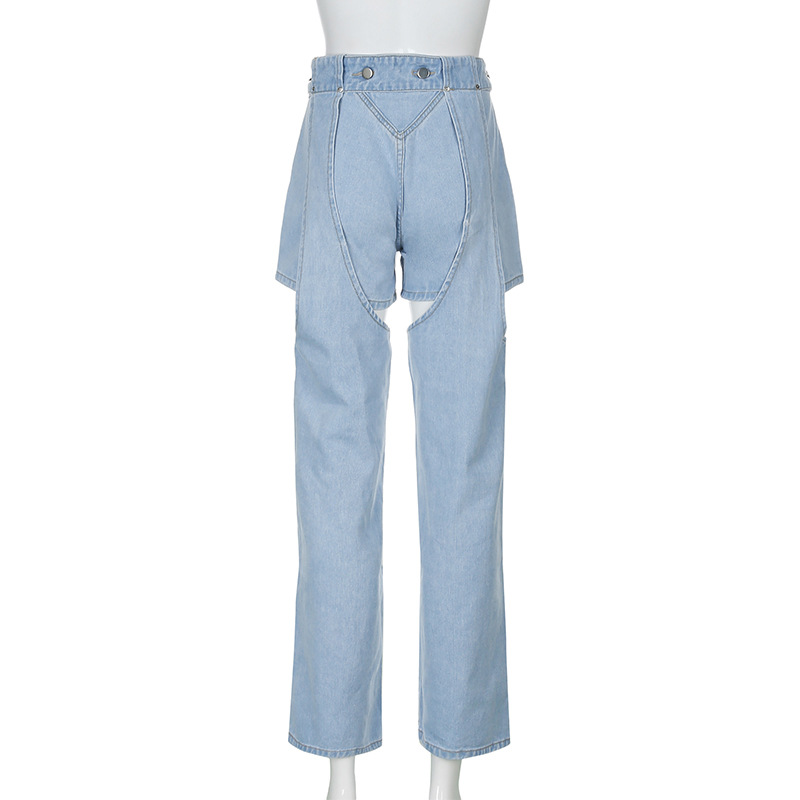 2020 Summer new arrival fashion detachable design high waist hollow jeans for women vintage style Casual pants loose trousers