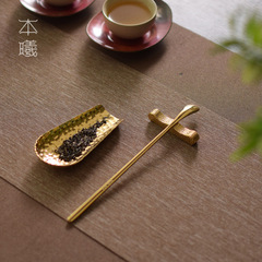 銅茶則三件套茶荷賞茶日式錘紋復古禪意茶撥茶匙茶道茶具配件批發