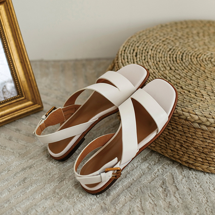 Sandal nữ đế bệt phong cách La Mã da bò hở ngón mùa hè — Màu nâu chi tiết 13