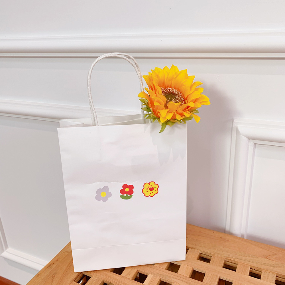 Cute Color Small Flowers Double-sided Printing White Simple Tote Shopping Gift Bag display picture 3