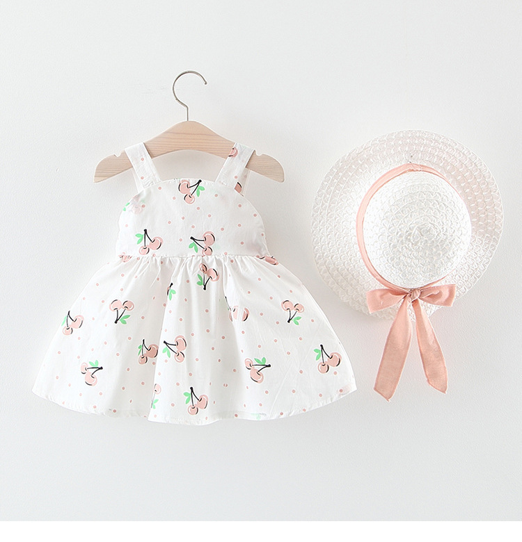Mid Waist Waist Line Cute Cherry Cotton Girls Dresses