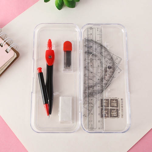 Student metal compass set exam drawing tools 7-piece set cartoon multi-functional ruler and compass wholesale