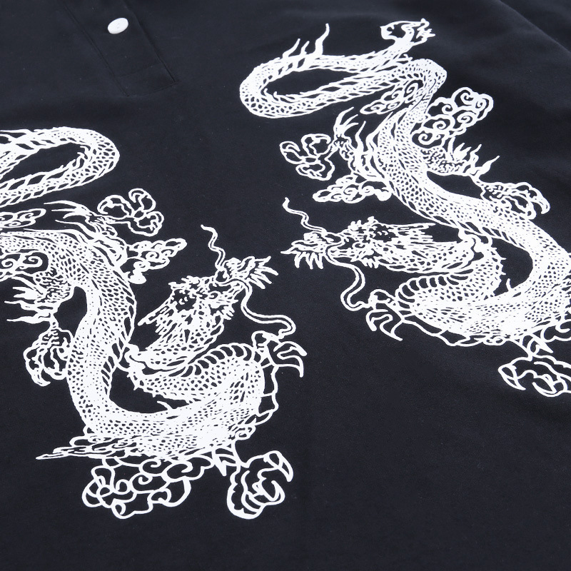 Dragon Pattern Mid Camiseta de manga larga con cuello de polo NSGYB97798