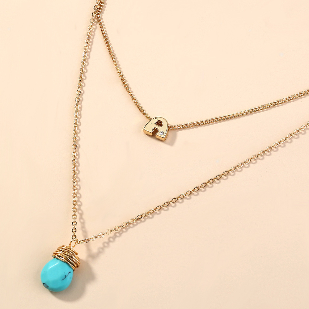 Fashion Geometric Turquoise Water Drop Double Layer Alloy Necklace display picture 5