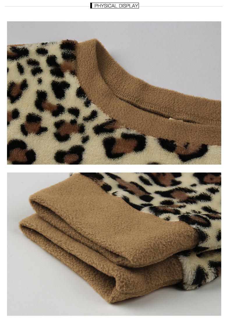 winter fleece sweater sexy leopard print contrast long-sleeved T-shirt  NSKA296