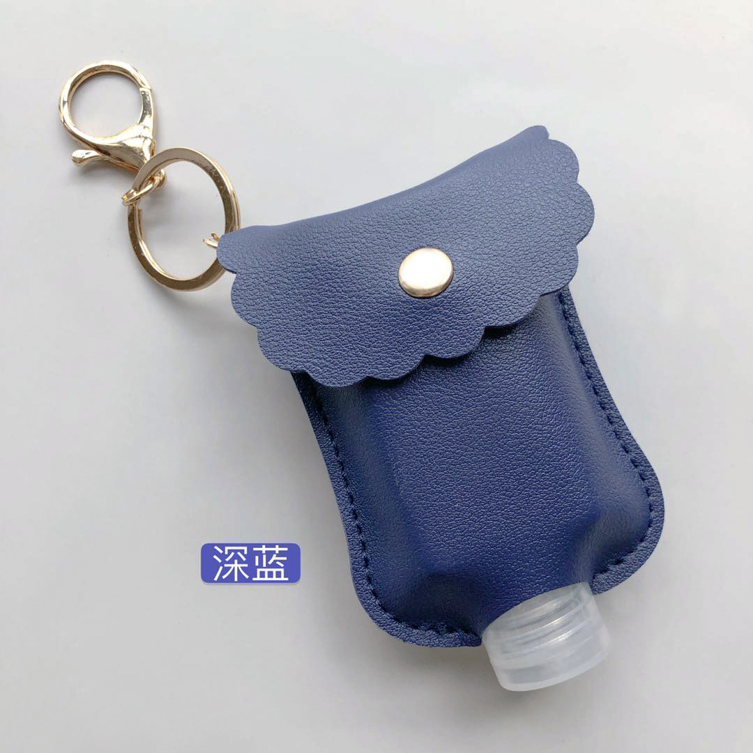 En stock mano desinfectante libre botella de cuero caso estudiante mochila desinfectante llavero colgante de cuero caso 60ml desinfectante de manos botella