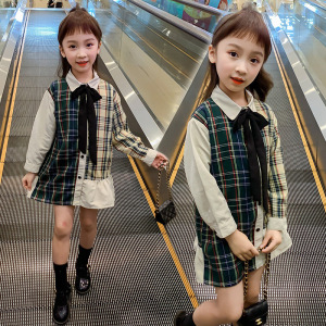 女童春装连衣裙2020新款儿童撞色裙子韩版洋气女孩网红公主裙春秋