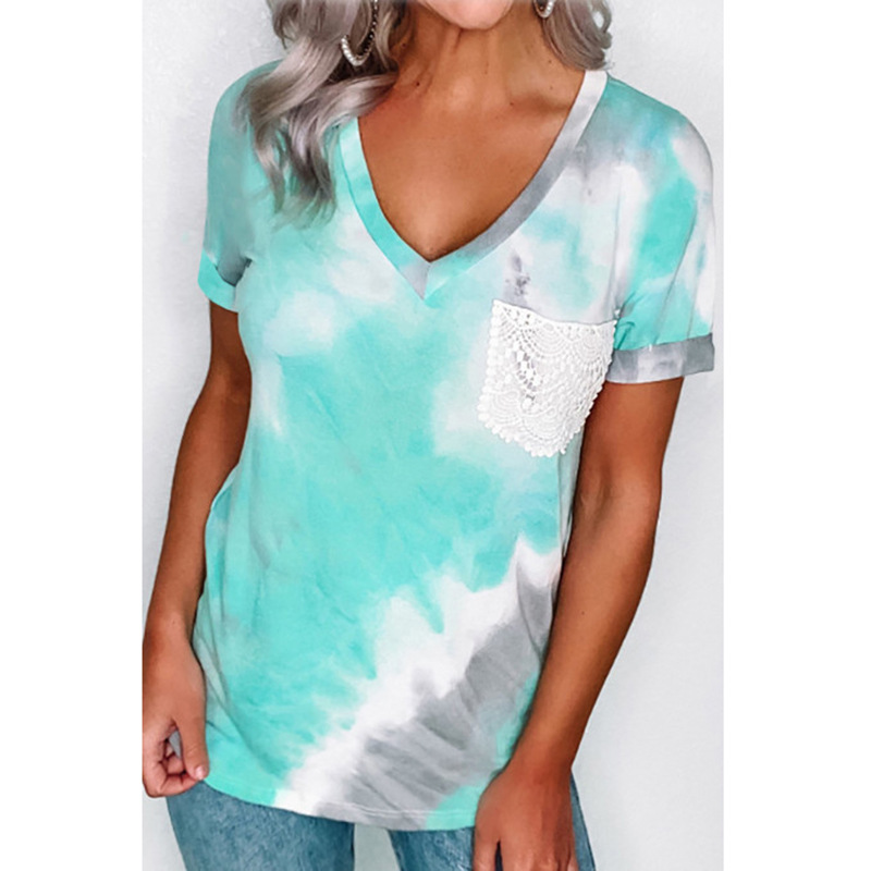 printing V-neck short-sleeved ladies top  NSKX5961