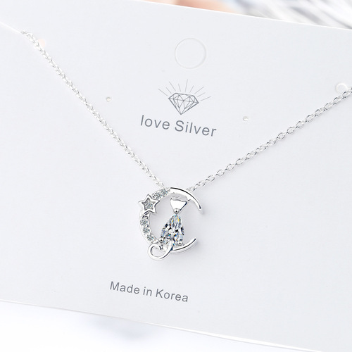 Necklace for women with zirconium diamond cat pendant niche design short clavicle chain necklace