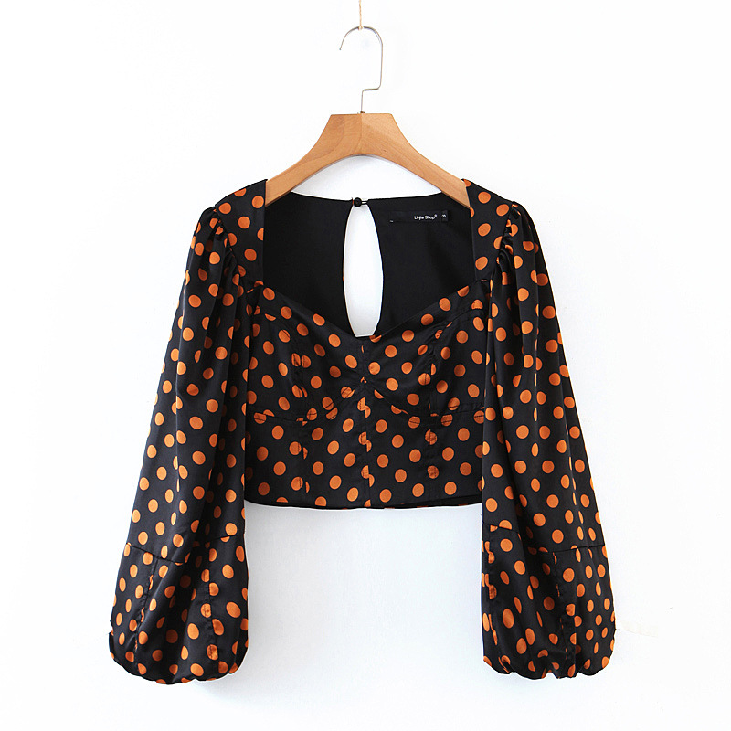 autumn lantern sleeve polka dot blouse  NSAM6262