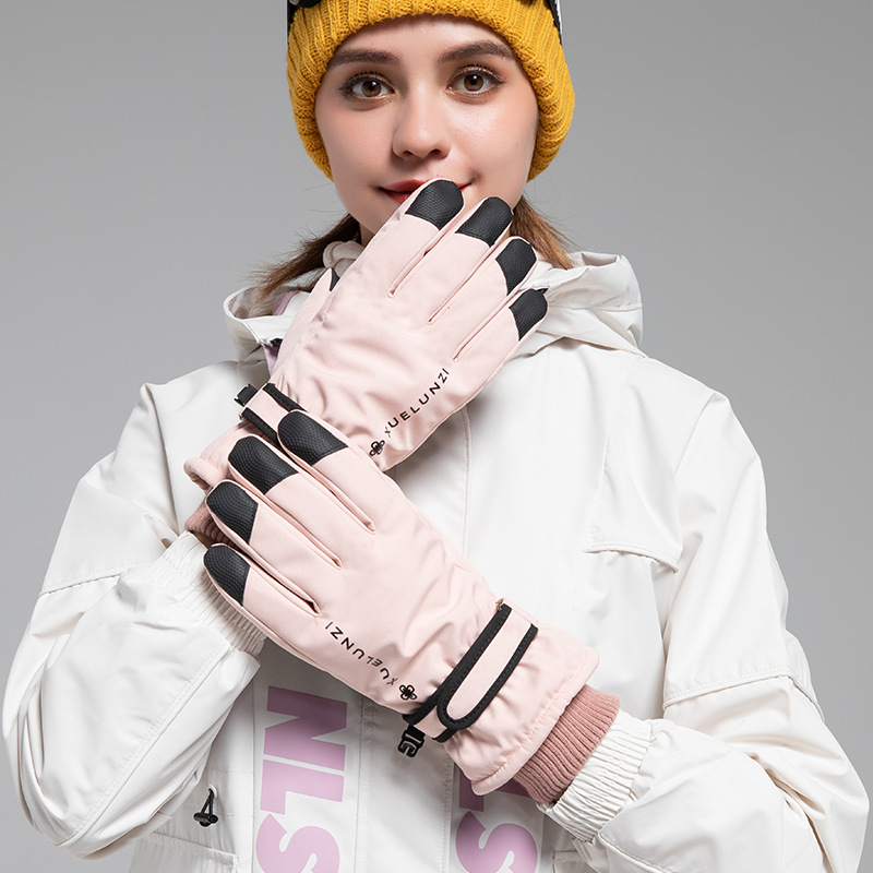 秋冬季户外滑雪手套女士保暖加绒防泼水防滑耐磨冬季骑车可触屏