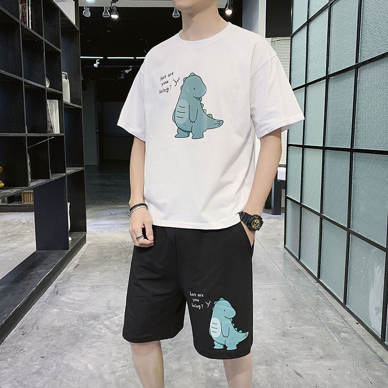 20 summer new pattern man men's wear Easy T-shirts Trend dinosaur printing leisure time Short sleeved shorts suit