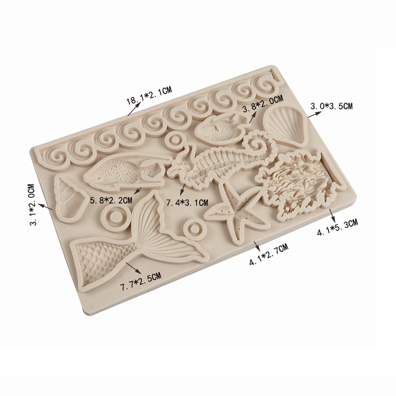 Cristal epoxi molde concha marina mar fondant cake molde algas peces de mar Starfish herramienta para hornear