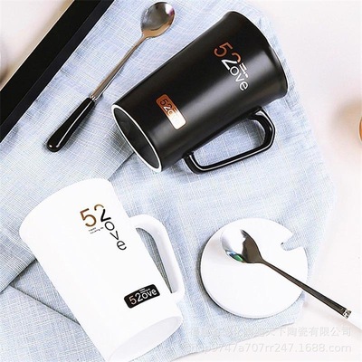 陶瓷杯爆款簡約馬克杯情侶杯水杯子辦公室咖啡杯帶蓋勺廠家直銷