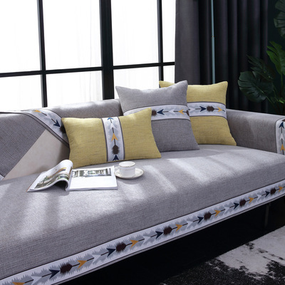 雪尼尔沙发垫四季通用布艺防滑坐垫简约现代皮沙发套罩靠背巾定做|ms