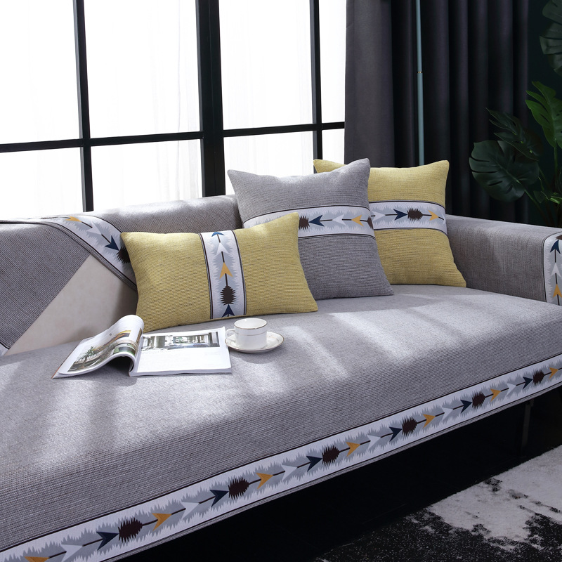 雪尼尔沙发垫四季通用布艺防滑坐垫简约现代皮沙发套罩靠背巾定做|ms