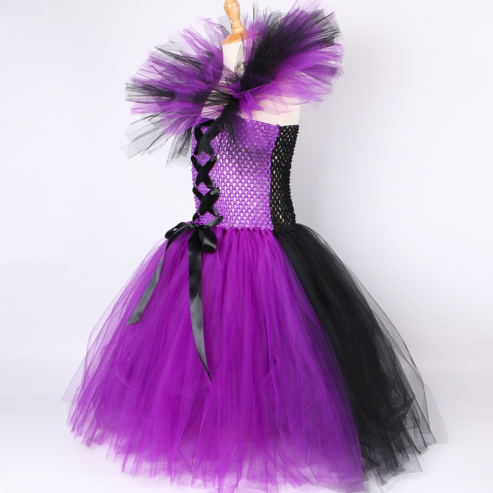 Abbigliamento per neonate Costume di Halloween Vestito da strega Vestito in tulle a rete viola e nero per bambine_voghion.com
