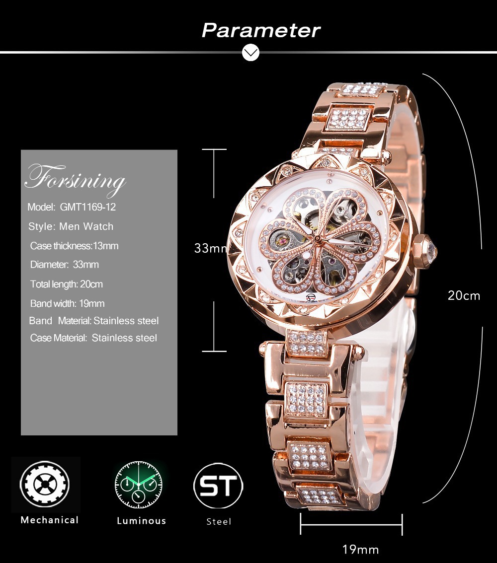 Women's Rhinestone Skeleton Mechanical Watch Automatic Waterproof_voghion.com