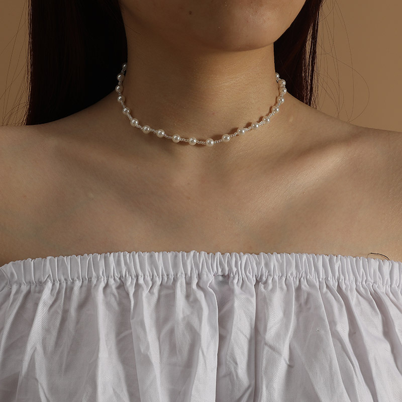 Imitation Pearl Pendant Material Vacation Simple Style Geometric Imitation Pearl Beaded Chain Choker Wholesale