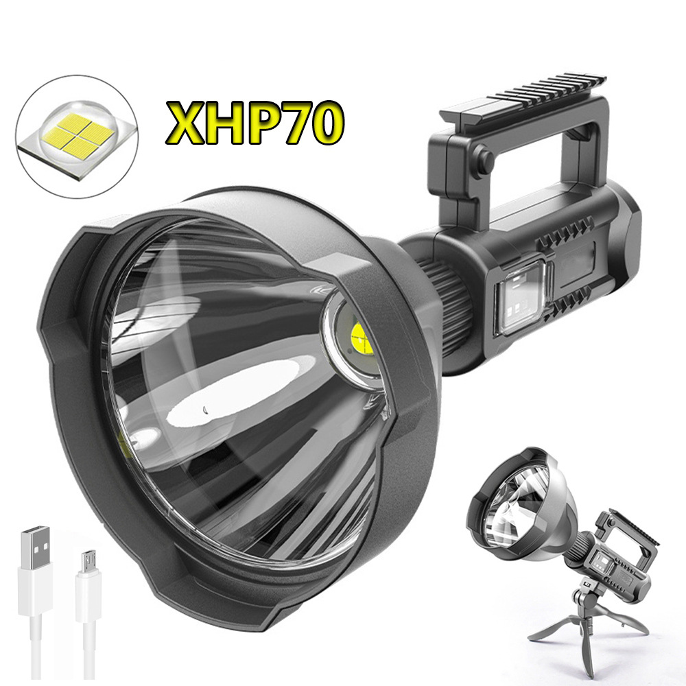 新款P70强光探照灯户外多功能照明LED手电筒远射防水充电手提灯