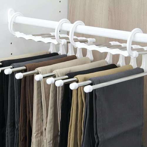 Multifunctional folding retractable trouser rack wardrobe cabinet space-saving multi-layer trouser rack stainless steel clothes drying rack clothes storage