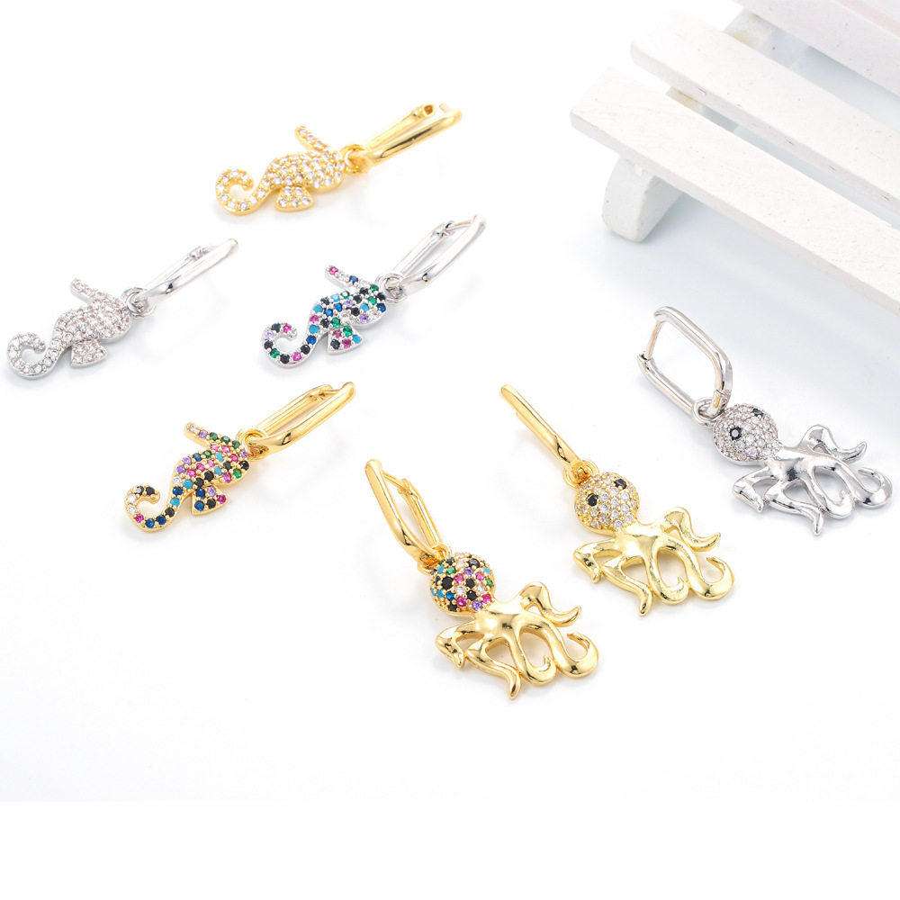 Geometric Pattern European And American New Accessories Cartoon Animal Lock Earrings Female Hollow Butterfly Full Rhinestone Zircon Eardrop Earring Wholesale