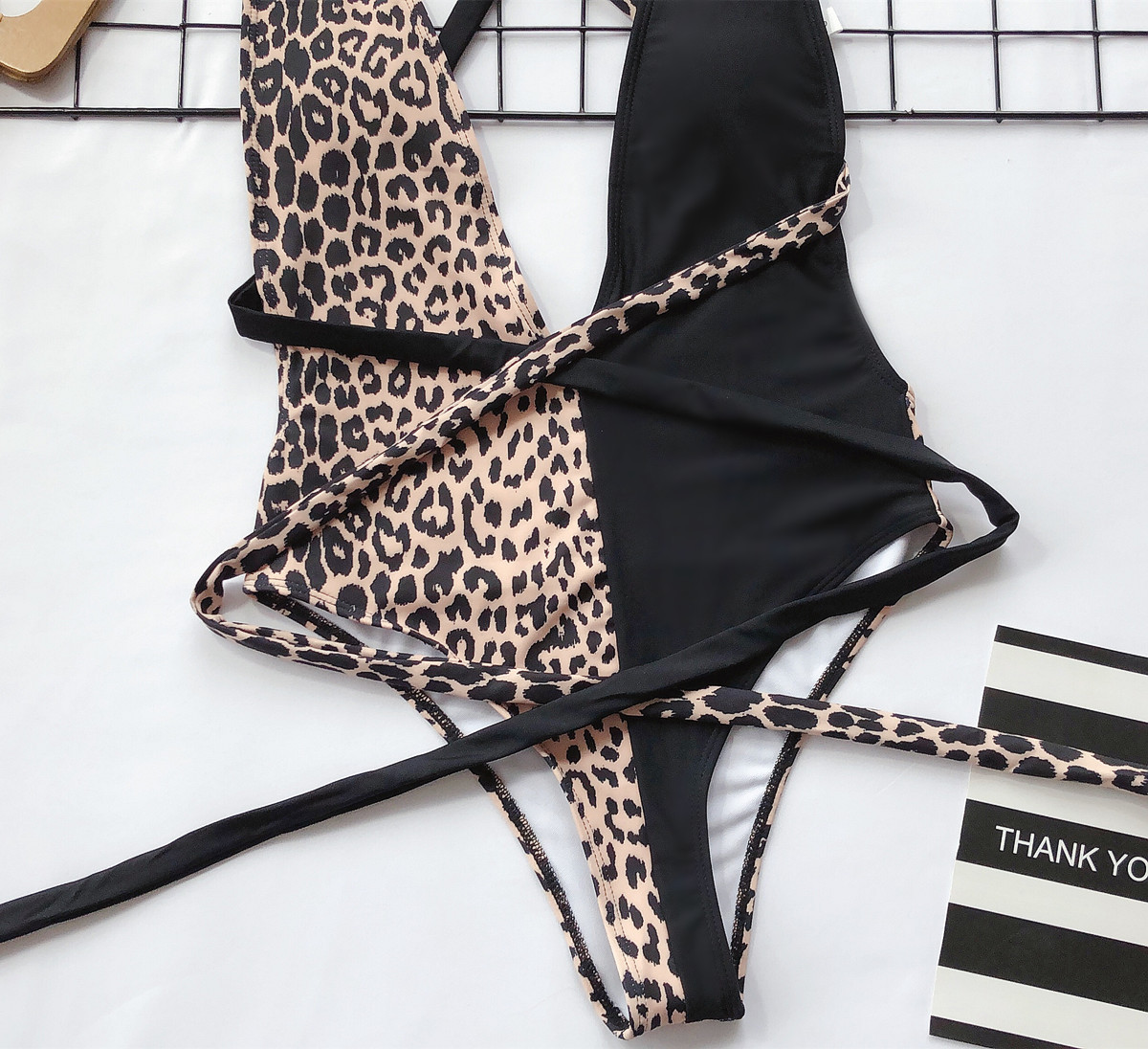 new hot style swimwear ladies one-piece swimsuit leopard stitching straps NSDA555