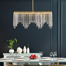 长方形水晶餐厅灯现代简约金色纯铜简欧轻奢客厅led大气吊灯