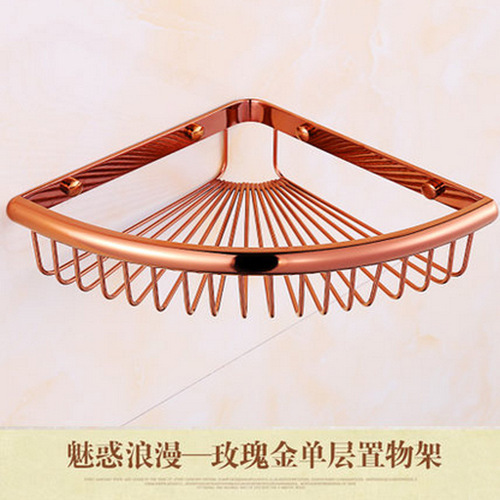 All copper triangle basket bathroom tripod gold corner rack wall hanging double layer mesh basket storage rack bathroom pendant