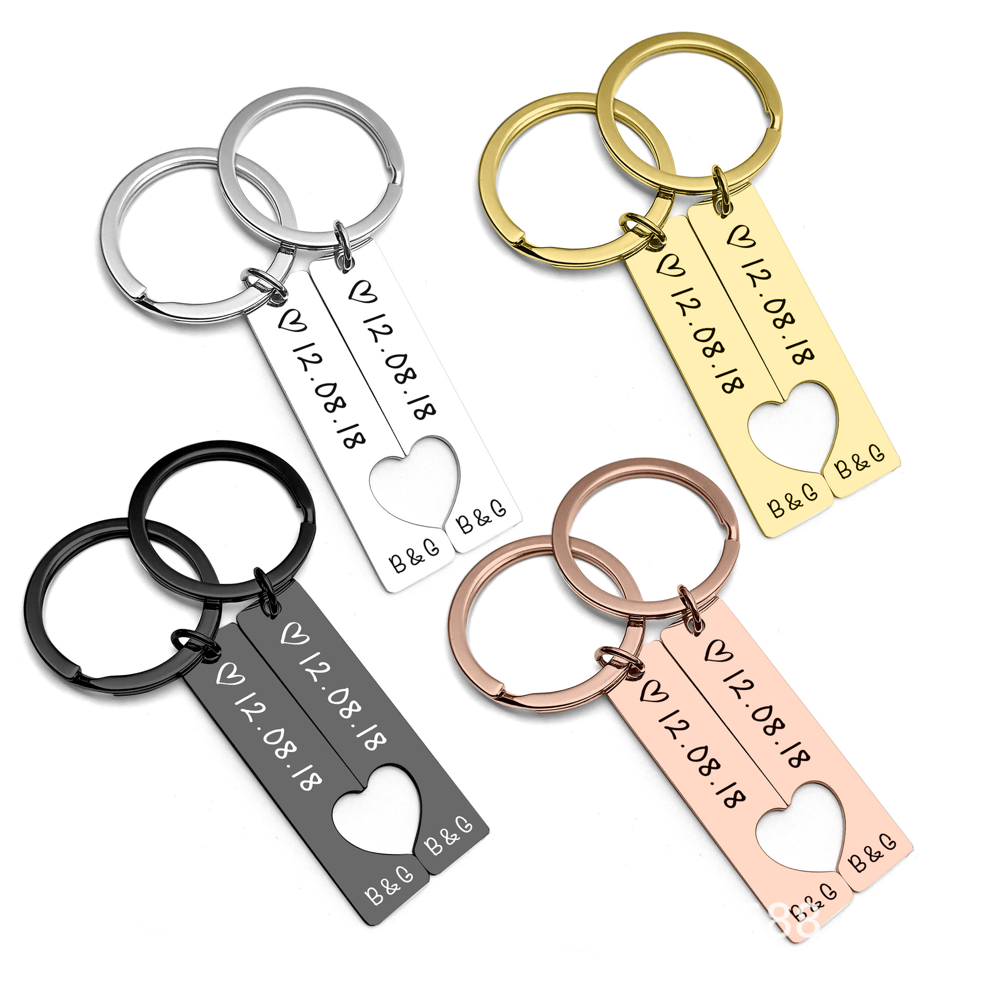 1 Pair Simple Style Number Heart Shape Stainless Steel Plating Keychain display picture 1