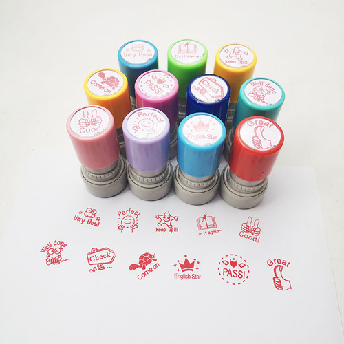 Manufacturer Supply English Evaluation Light-Sensitive Seal Eco-Friendly Plastic Round Commendation Gift Stamps Wholesale