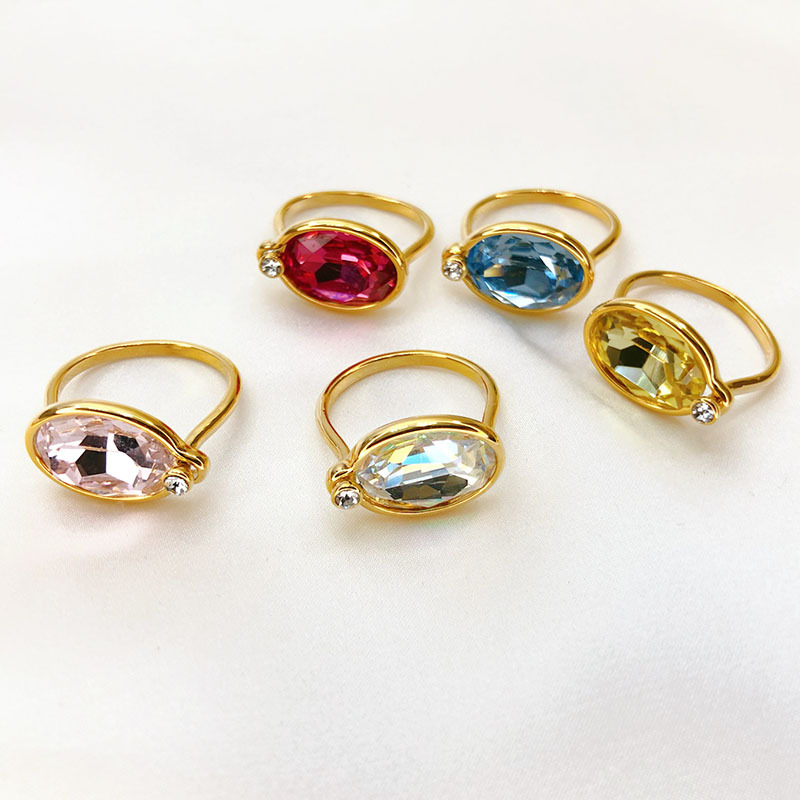 Fashion Oval Copper Plating Inlay Gem Rings 1 Piece