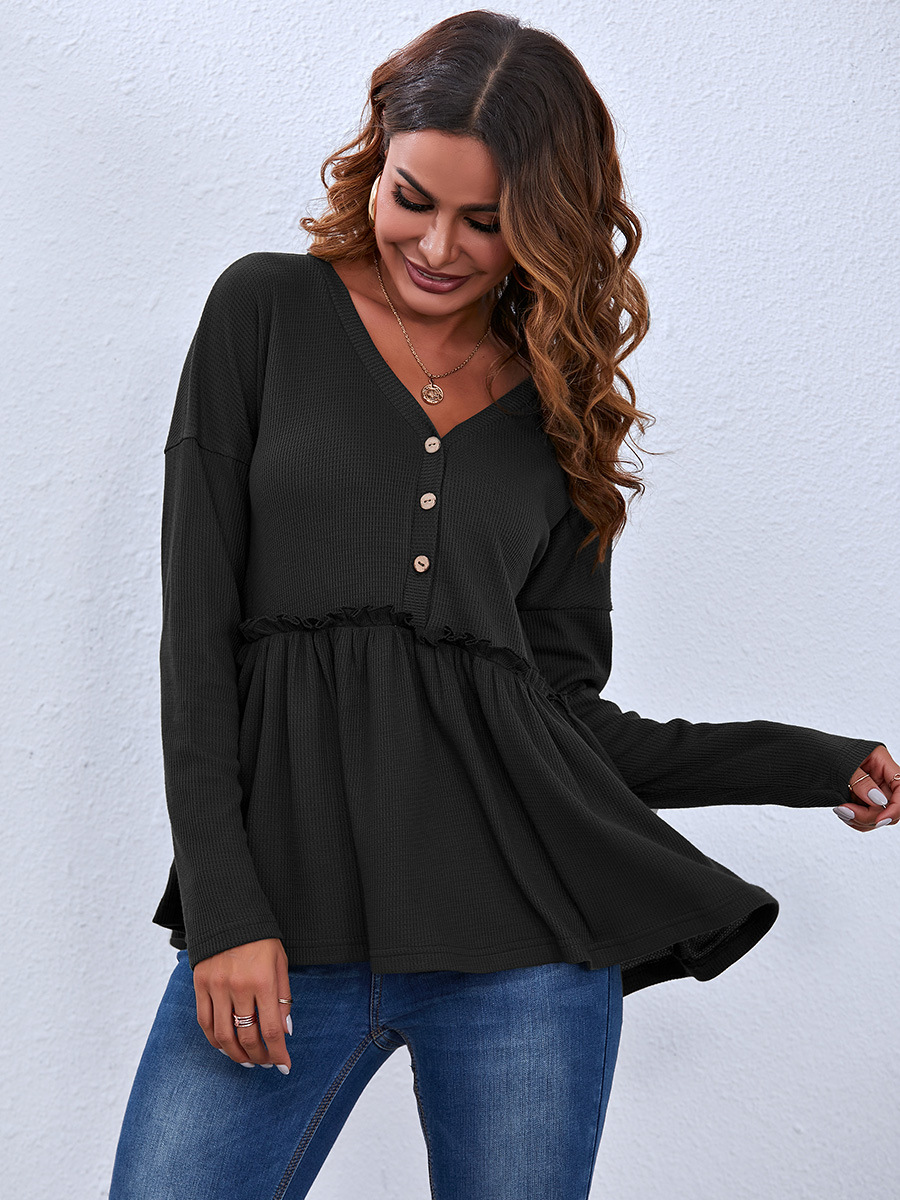 casual V-neck long-sleeved top NSAL6713
