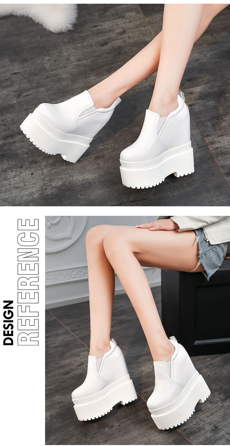 Giày sneaker nữ đế dày 16 cm tăng chiều cao phong cách trắng đơn giản — màu đen chi tiết 5